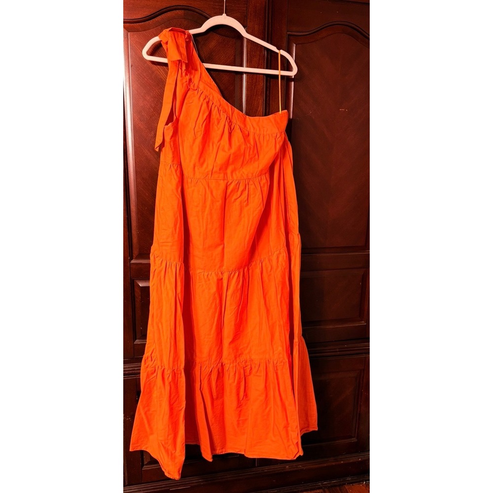 Who What Wear Orange One Shoulder Tiered Maxi Dress Cotton XL - Picture 2 of 8